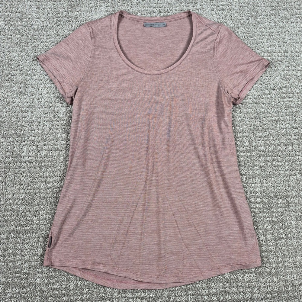 Icebreaker Cool Lite Shirt Womens XL Dusty Pink Heathered Merino Wool Blend